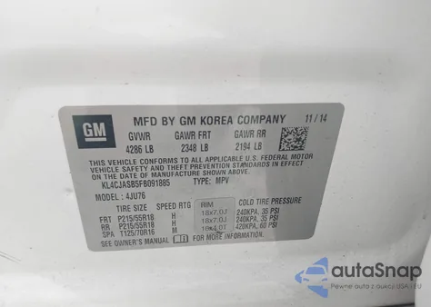 2015 Buick Encore z USA, uszkodzony, nr VIN KL4CJASB5FB091885